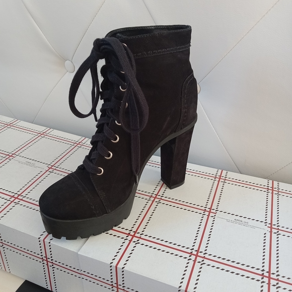 Leather Booties 6.5 Heeled Platform Boots - Picture 6 of 9